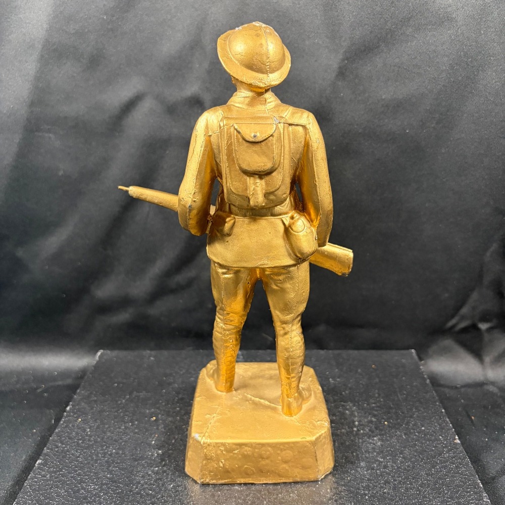 George Dilboy WWI Doughboy Soldier Statue Cast Metal Gold Tone Vintage 5.5" - Picture 2 of 15
